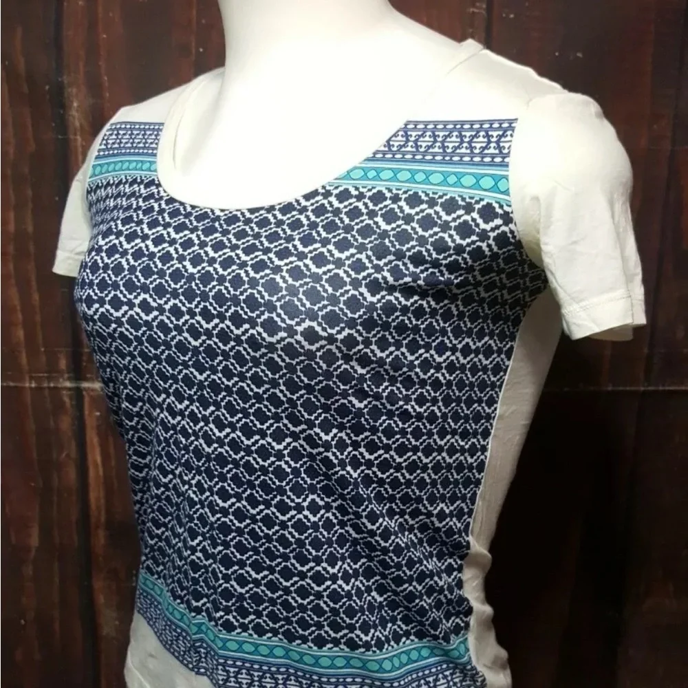 Tory Burch Patterned Blue and White Women's Top Size Small